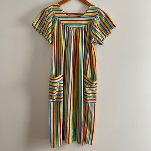 Vintage Colorful Striped House Dress Terry Cloth